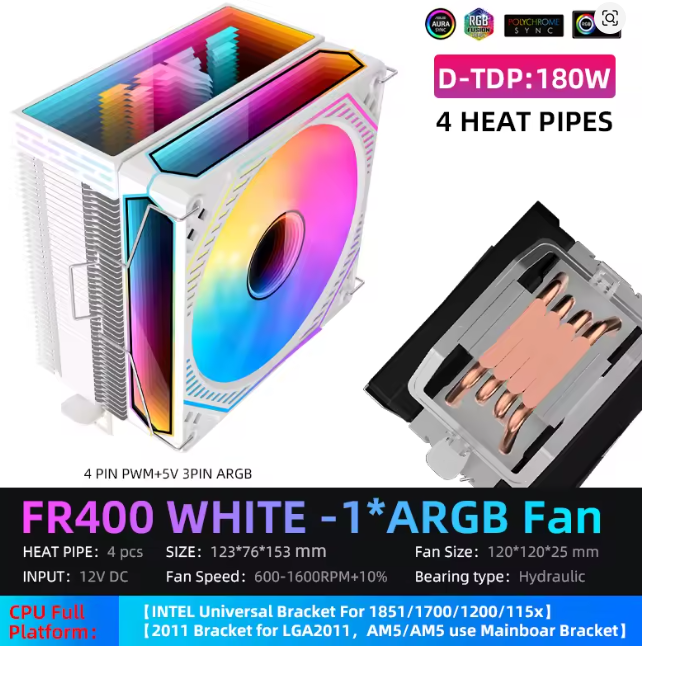 Frozer Air Cooler FR600 6 Heat Pipes Dual infinity Fan White Frozer Air Cooler FR600 6 Heat Pipes Dual infinity Fan White